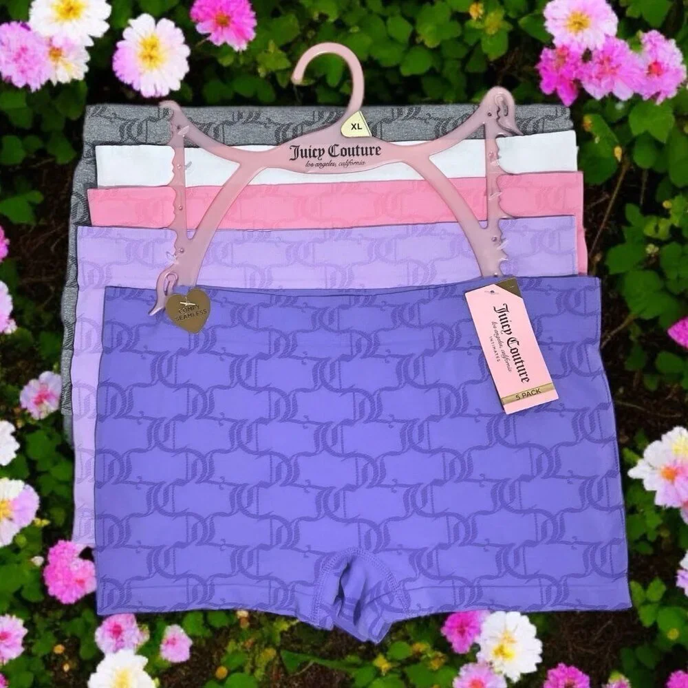 Juicy Couture Purple Pink White Gray Seamless Panty Shorts Underwear Set Size XL